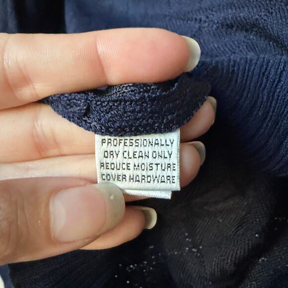 St. John Navy Diamond Knit Cardigan with Gold Crest Buttons Size 8 - Picture 6 of 7